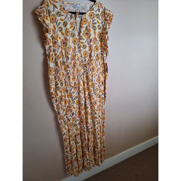 Sonoma Womans 3x Yellow/Gold Floral Swiss Dot Button Up Tiered Maxi Dress‎ - Picture 1 of 16